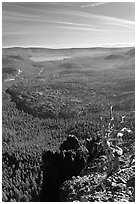 East Lake and big obsidian flow from Paulina Peak. Newberry Volcanic National Monument, Oregon, USA (black and white)