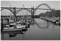 Harbor and Yaquina Bay Bridge, dawn. Newport, Oregon, USA ( black and white)