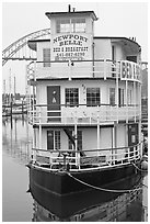 Newport Belle floating Bed and Breakfast. Newport, Oregon, USA (black and white)
