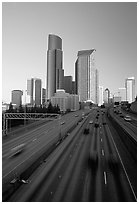 Freeway and downtown skyline, early morning. Seattle, Washington ( black and white)