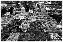 Fruit vending, Pike Place Market. Seattle, Washington ( black and white)