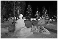 Ice sculptures on Town Square by night. Jackson, Wyoming, USA ( black and white)