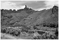 Shoshone River and rock Chimneys, Shoshone National Forest. Wyoming, USA ( black and white)