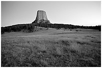Devils Tower, sunset, Devils Tower National Monument. Wyoming, USA ( black and white)