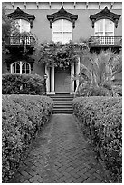 Garden and historic house entrance. Savannah, Georgia, USA ( black and white)