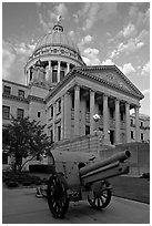 Cannon and Mississippi Capitol at sunset. Jackson, Mississippi, USA (black and white)