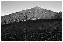 Cinder and Sunset Crater at sunrise. Sunset Crater Volcano National Monument, Arizona, USA ( black and white)