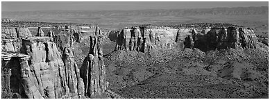 Mesa scenery. Colorado National Monument, Colorado, USA (Panoramic black and white)
