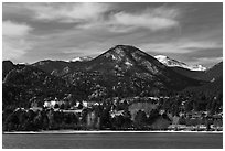 View of Estes Park across Lake Estes. Colorado, USA ( black and white)