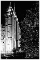 Great Mormon Temple with Christmas lights, Salt Lake City. Utah, USA ( black and white)