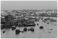 Cai Rang market before sunrise. Can Tho, Vietnam (black and white)