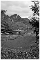 Cultures, homes, and peaks, Ma Phuoc Pass area. Northeast Vietnam (black and white)