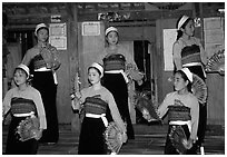 Thai women performing a dance, Ban Lac, Mai Chau. Northwest Vietnam ( black and white)