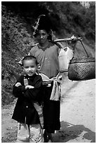 Ethnic minority woman and child, between Son La and Tuan Chau. Northwest Vietnam ( black and white)