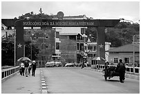 The Vietnamese side of the border crossing at Lao Cai. Vietnam ( black and white)