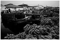 Boats bring loads of produce from the Delta on the Saigon arroyo. Cholon, Ho Chi Minh City, Vietnam (black and white)