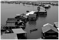 Floating houses, Lake Langa. Vietnam (black and white)