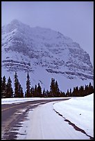 Icefields Parkway partly covered by snow. Banff National Park, Canadian Rockies, Alberta, Canada (color)