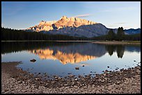 Two Jack Lake shore and Mt Rundle, early morning. Banff National Park, Canadian Rockies, Alberta, Canada (color)