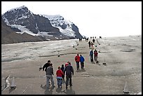 Tourists and families on Athabasca Glacier. Jasper National Park, Canadian Rockies, Alberta, Canada (color)