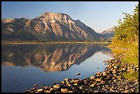 Shoreline with pebbles, Middle Waterton Lake, and Vimy Peak. Waterton Lakes National Park, Alberta, Canada ( color)