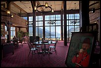 High Tea sign and lobby of historic Prince of Wales hotel. Waterton Lakes National Park, Alberta, Canada ( color)