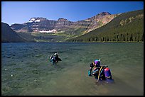 Scuba diving in a mountain Lake,. Waterton Lakes National Park, Alberta, Canada