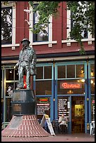 Statue and cafe in Gastown. Vancouver, British Columbia, Canada (color)