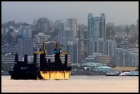 Cargo ship in harbor. Vancouver, British Columbia, Canada (color)