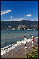 Girls on a beach, Stanley Park. Vancouver, British Columbia, Canada (color)