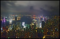 City lights from Victoria Peak by night. Hong-Kong, China