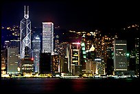 Hong-Kong skycrapers by harbor at night. Hong-Kong, China