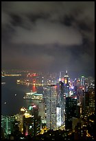 Skycraper Hong-Kong city lights from Victoria Peak at night. Hong-Kong, China