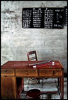 Desk counting frame and Chinese script on blackboard. Emei Shan, Sichuan, China ( color)