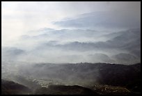 Receding ridges in fog, seen from Jinding Si, morning. Emei Shan, Sichuan, China (color)