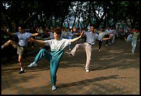 Collective exercise gymnastics, Liuha Park. Guangzhou, Guangdong, China (color)