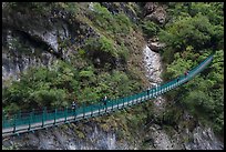 Suspension bridge with hikers. Taroko National Park, Taiwan ( color)