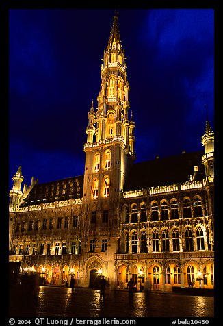 Town hall, Grand Place, dusk. Brussels, Belgium (color)