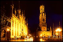 Provinciall Hof and belfort at night. Bruges, Belgium (color)