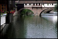 Timbered houses built accross the river. Nurnberg, Bavaria, Germany (color)