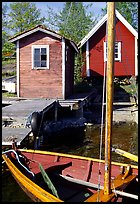 Boat and cabins. Gotaland, Sweden ( color)
