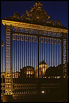 Versailles Palace gates at night. France