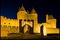 Medieval city and main entrance by night. Carcassonne, France ( color)