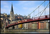 Suspension brige on the Saone River and St-George church. Lyon, France ( color)