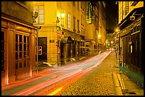 Street with light trails left by cars. Lyon, France ( color)