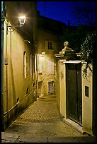 Narrow cobblestone street and street light. Avignon, Provence, France ( color)