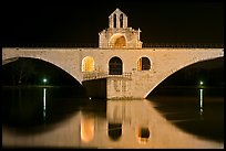 St Benezet Bridge with chapel of St Benezet at night. Avignon, Provence, France ( color)