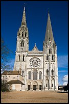 Flamboyant and pyramidal spires, Chartres Cathedral. France (color)
