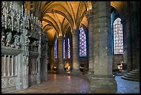 Ambulatory, chapel, and stained glass windows, Chartres Cathedral. France