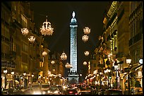 Street with lights and Place Vendome column. Paris, France (color)